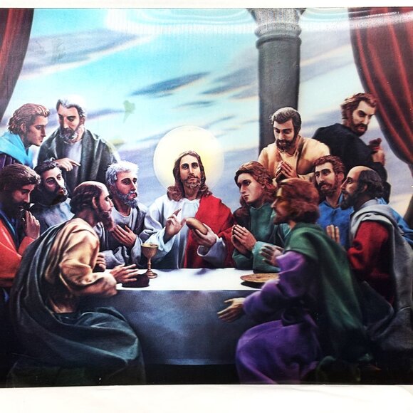 Lenticular 3D Jesus Last Supper Apostles Religious Print Vintage Vtg - Picture 1 of 9